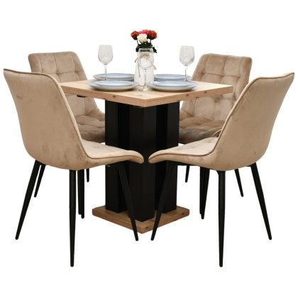 Funkcjonalny, rozkładany stół Igor lam oraz krzesła Welur