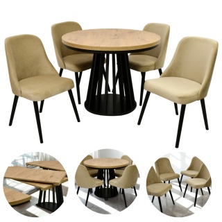 Okrągły stół z lamelami i maskownicą Lamel Fit oraz krzesła K-78