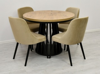 Okrągły stół z lamelami i maskownicą Lamel Fit oraz krzesła K-78