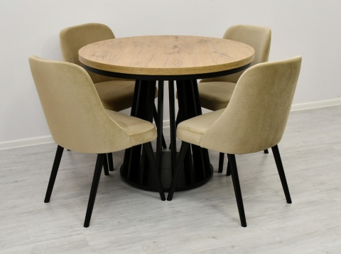 Okrągły stół z lamelami i maskownicą Lamel Fit oraz krzesła K-78