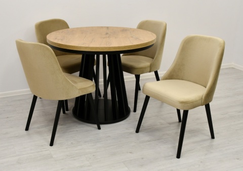 Okrągły stół z lamelami i maskownicą Lamel Fit oraz krzesła K-78