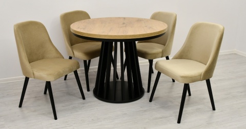 Okrągły stół z lamelami i maskownicą Lamel Fit oraz krzesła K-78