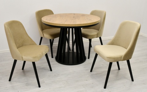 Okrągły stół z lamelami i maskownicą Lamel Fit oraz krzesła K-78