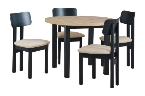 Rozkładany, okrągły stół Poli 4 oraz 4 krzesła Divo 2