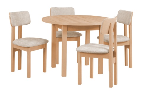 Rozkładany, okrągły stół Poli 4 oraz 4 krzesła Divo 4