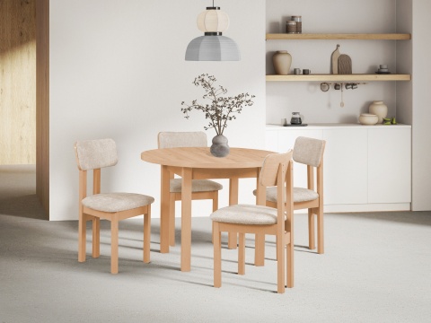 Rozkładany, okrągły stół Poli 4 oraz 4 krzesła Divo 4