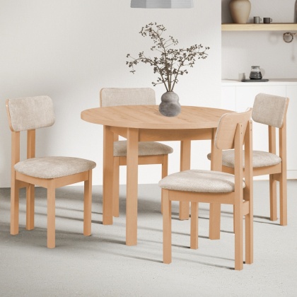 Rozkładany, okrągły stół Poli 4 oraz 4 krzesła Divo 4