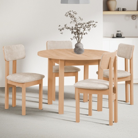 Rozkładany, okrągły stół Poli 4 oraz 4 krzesła Divo 4