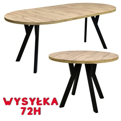 Efektowny, okrągły stół do salonu Jaga fi 100 do 200 cm, blat dab wotan / nogi czarne