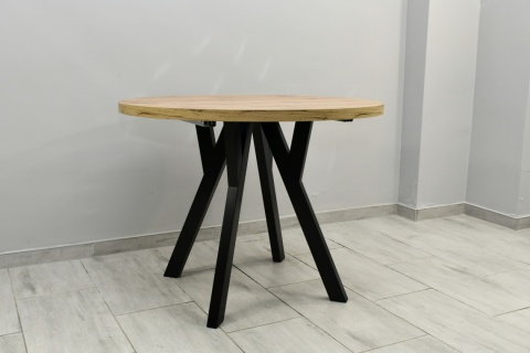 Efektowny, okrągły stół do salonu Jaga fi 100 do 200 cm, blat dab wotan / nogi czarne