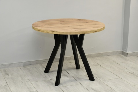 Efektowny, okrągły stół do salonu Jaga fi 100 do 200 cm, blat dab wotan / nogi czarne