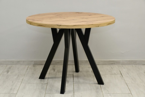 Efektowny, okrągły stół do salonu Jaga fi 100 do 200 cm, blat dab wotan / nogi czarne