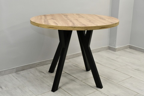 Efektowny, okrągły stół do salonu Jaga fi 100 do 200 cm, blat dab wotan / nogi czarne