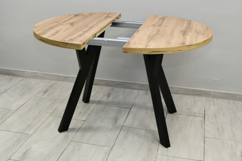 Efektowny, okrągły stół do salonu Jaga fi 100 do 200 cm, blat dab wotan / nogi czarne