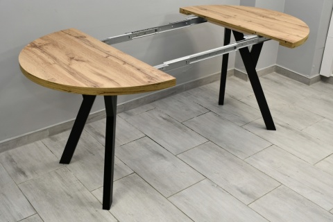 Efektowny, okrągły stół do salonu Jaga fi 100 do 200 cm, blat dab wotan / nogi czarne