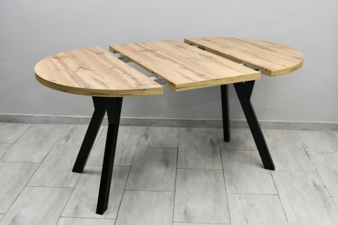 Efektowny, okrągły stół do salonu Jaga fi 100 do 200 cm, blat dab wotan / nogi czarne