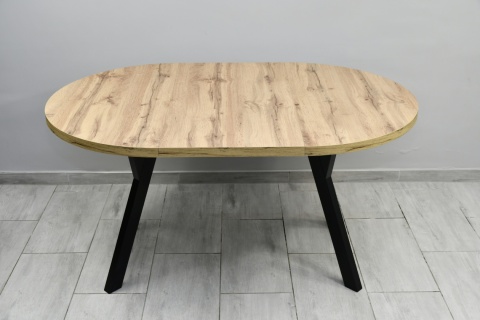 Efektowny, okrągły stół do salonu Jaga fi 100 do 200 cm, blat dab wotan / nogi czarne