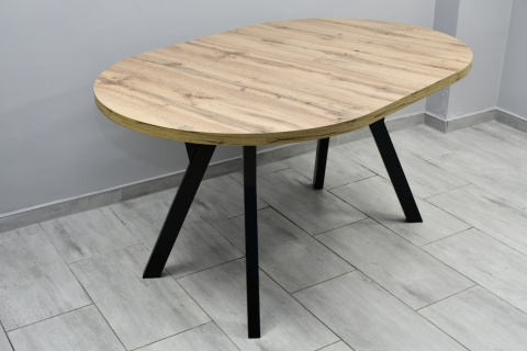 Efektowny, okrągły stół do salonu Jaga fi 100 do 200 cm, blat dab wotan / nogi czarne