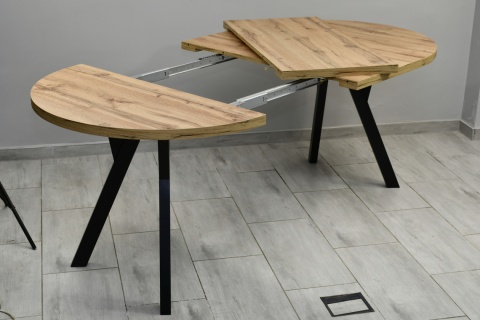 Efektowny, okrągły stół do salonu Jaga fi 100 do 200 cm, blat dab wotan / nogi czarne