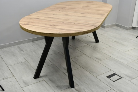 Efektowny, okrągły stół do salonu Jaga fi 100 do 200 cm, blat dab wotan / nogi czarne