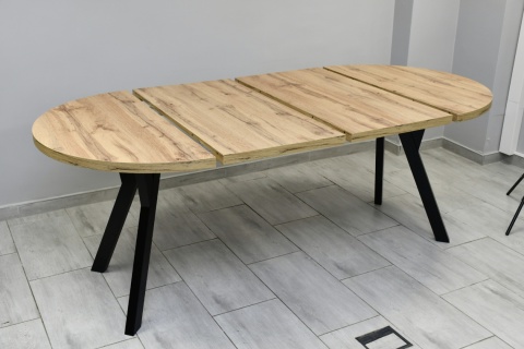 Efektowny, okrągły stół do salonu Jaga fi 100 do 200 cm, blat dab wotan / nogi czarne