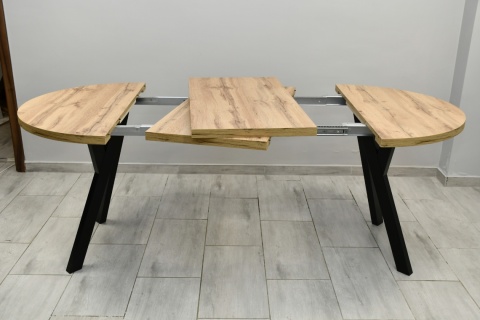 Efektowny, okrągły stół do salonu Jaga fi 100 do 200 cm, blat dab wotan / nogi czarne