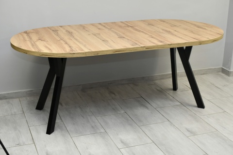 Efektowny, okrągły stół do salonu Jaga fi 100 do 200 cm, blat dab wotan / nogi czarne