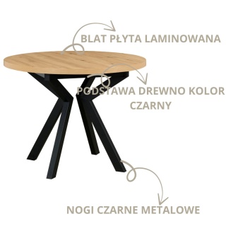 Loftowy, okrągły stół Ikon 8 fi 100 do 180 cm