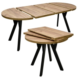 Loftowy, okrągły stół Jaga fi 100 cm rozkładany do 200 cm, blat dąb kraft złoty / nogi czarne