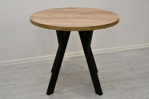 Loftowy, okrągły stół Jaga fi 100 cm rozkładany do 200 cm, blat dąb kraft złoty / nogi czarne