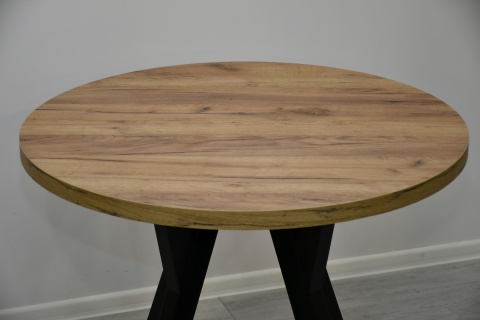 Loftowy, okrągły stół Jaga fi 100 cm rozkładany do 200 cm, blat dąb kraft złoty / nogi czarne