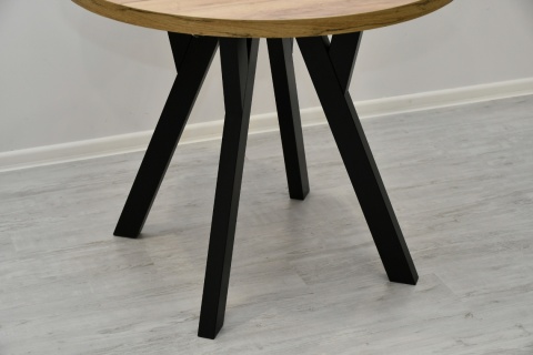 Loftowy, okrągły stół Jaga fi 100 cm rozkładany do 200 cm, blat dąb kraft złoty / nogi czarne