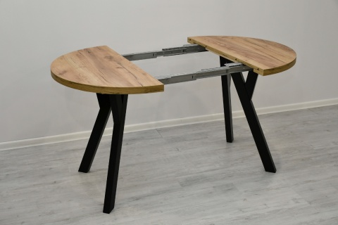 Loftowy, okrągły stół Jaga fi 100 cm rozkładany do 200 cm, blat dąb kraft złoty / nogi czarne