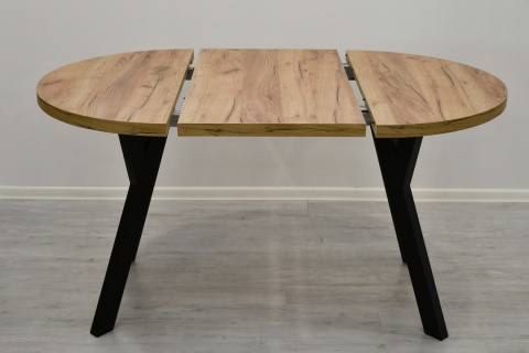 Loftowy, okrągły stół Jaga fi 100 cm rozkładany do 200 cm, blat dąb kraft złoty / nogi czarne