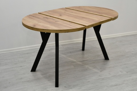 Loftowy, okrągły stół Jaga fi 100 cm rozkładany do 200 cm, blat dąb kraft złoty / nogi czarne