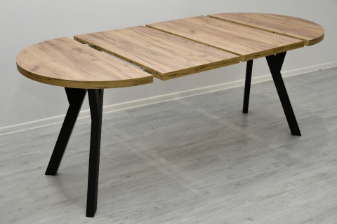 Loftowy, okrągły stół Jaga fi 100 cm rozkładany do 200 cm, blat dąb kraft złoty / nogi czarne