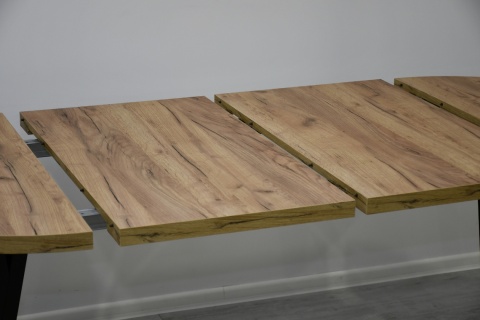 Loftowy, okrągły stół Jaga fi 100 cm rozkładany do 200 cm, blat dąb kraft złoty / nogi czarne