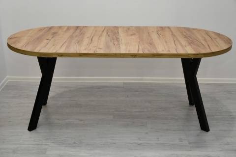 Loftowy, okrągły stół Jaga fi 100 cm rozkładany do 200 cm, blat dąb kraft złoty / nogi czarne