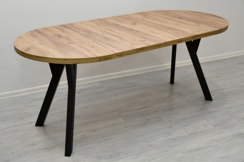 Loftowy, okrągły stół Jaga fi 100 cm rozkładany do 200 cm, blat dąb kraft złoty / nogi czarne