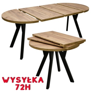 Loftowy, okrągły stół Jaga fi 100 cm rozkładany do 200 cm, blat dąb kraft złoty / nogi czarne