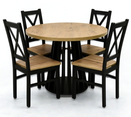 Loftowy, okrągły stół Lamel fit oraz krzesła Krzyżak