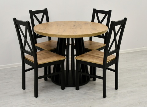 Loftowy, okrągły stół Lamel fit oraz krzesła Krzyżak