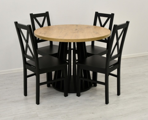 Loftowy, okrągły stół Lamel fit oraz krzesła Krzyżak