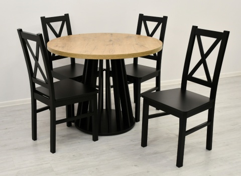 Loftowy, okrągły stół Lamel fit oraz krzesła Krzyżak