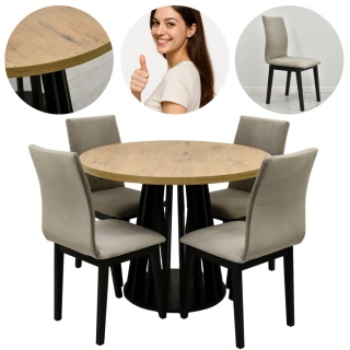 Loftowy, okrągły stół Lamel fit oraz profilowane krzesła Luna 1