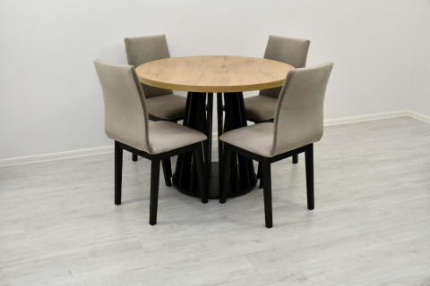 Loftowy, okrągły stół Lamel fit oraz profilowane krzesła Luna 1