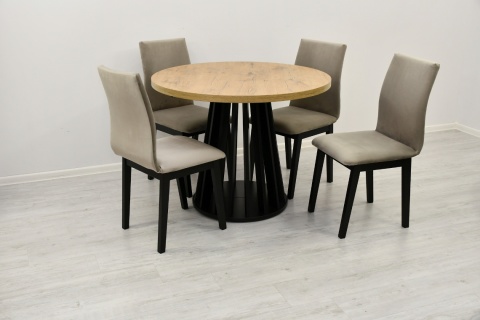 Loftowy, okrągły stół Lamel fit oraz profilowane krzesła Luna 1