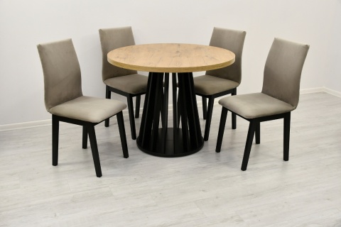 Loftowy, okrągły stół Lamel fit oraz profilowane krzesła Luna 1