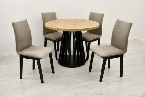 Loftowy, okrągły stół Lamel fit oraz profilowane krzesła Luna 1