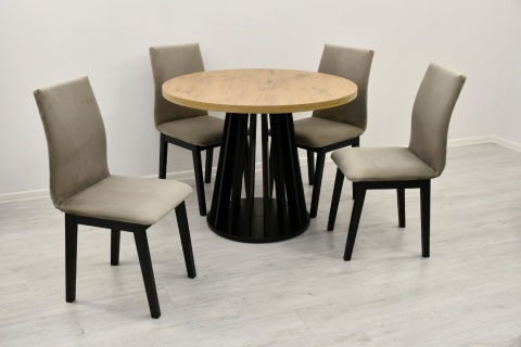 Loftowy, okrągły stół Lamel fit oraz profilowane krzesła Luna 1